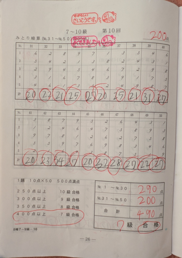 暗算7級～10級の問題　全50問中の残り20問